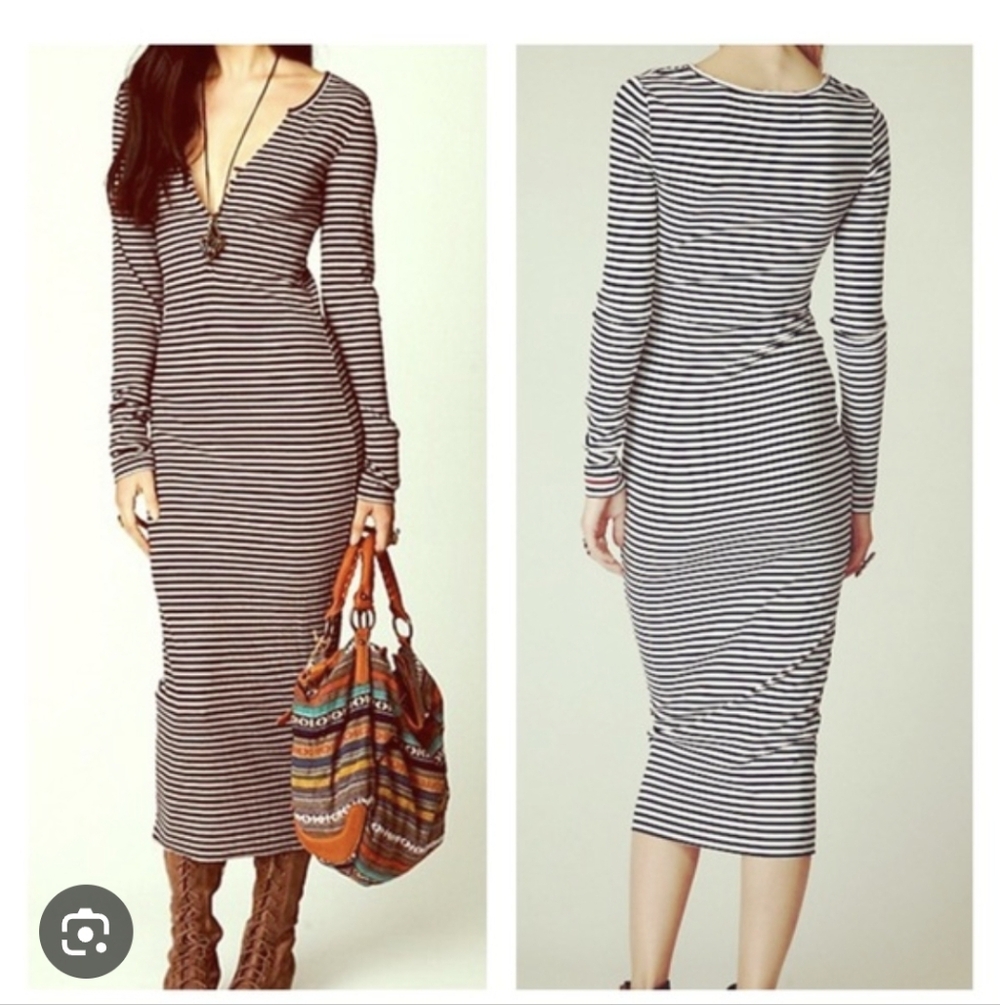 Free People Beach Striped Henley Maxi Dress Size Medium